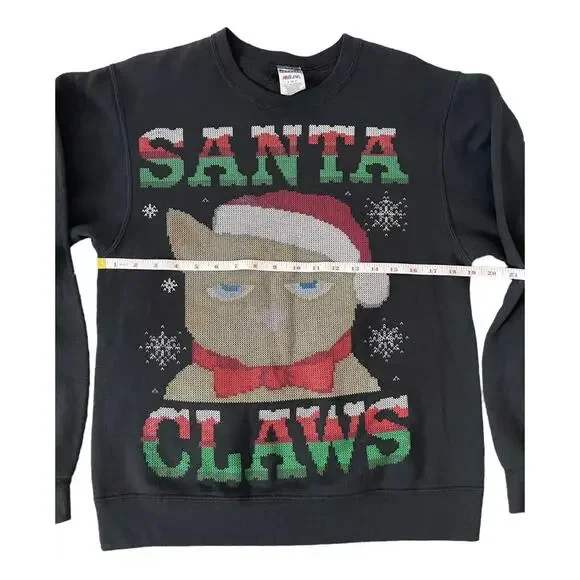 Holiday Time Ugly Christmas Men's Sweater Santa Claws Black Crewneck Size Small - Picture 5 of 7